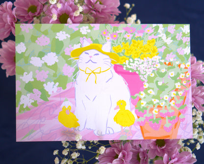 Garden 6x9 White Cat Linen Art Print