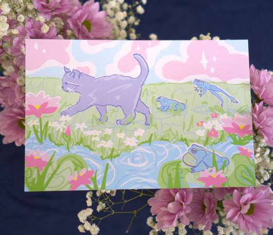 Pond 6x9 Grey Cat Linen Art Print