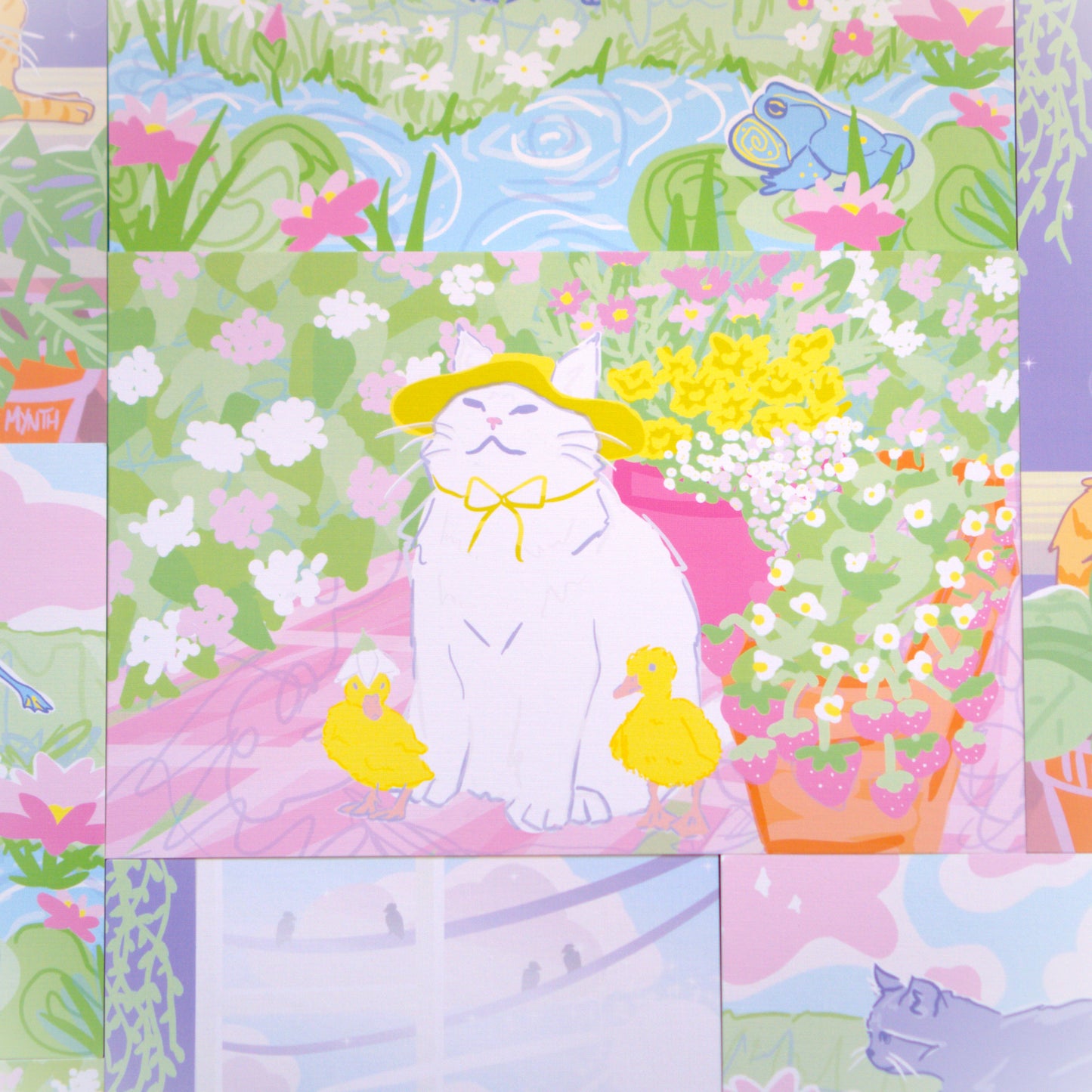Garden 6x9 White Cat Linen Art Print