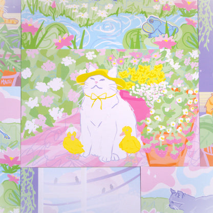 Garden 6x9 White Cat Linen Art Print