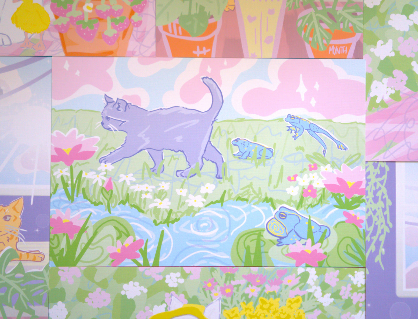 Pond 6x9 Grey Cat Linen Art Print