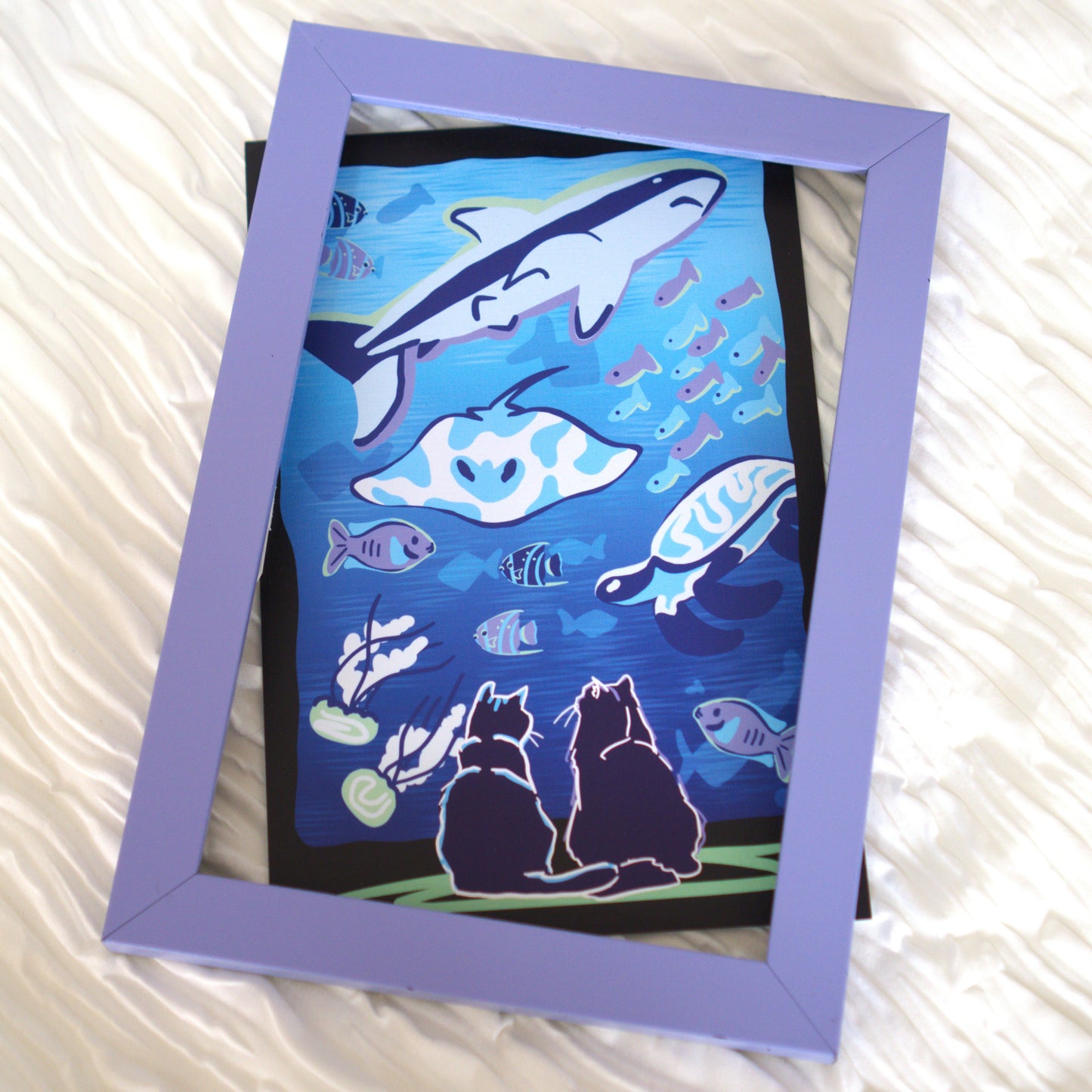 Aquarium Date Cat Linen Print