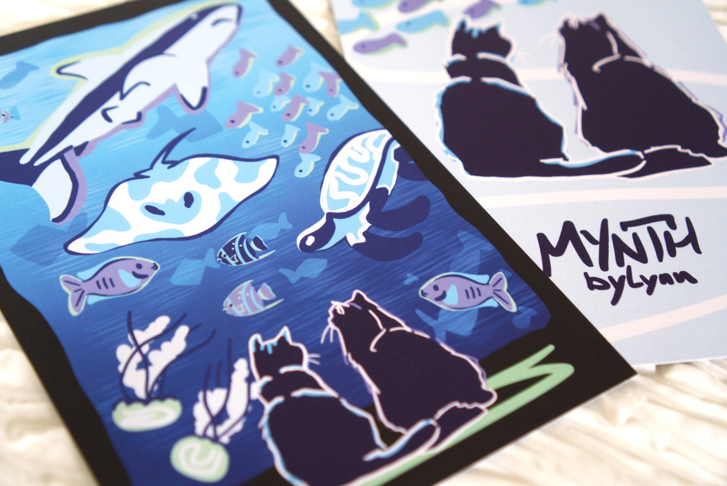 Aquarium Date Cat Linen Print