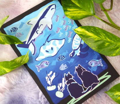 Aquarium Date Cat Linen Print