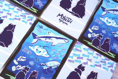 Aquarium Date Cat Linen Print
